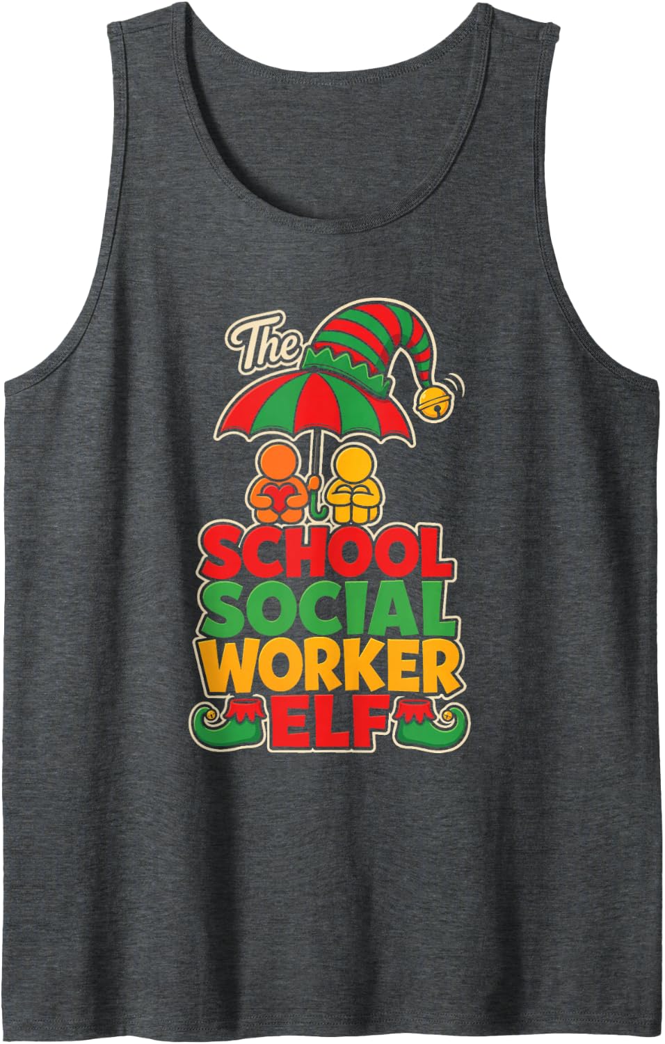 School Social Worker Elf Christmas Support Staff Gift Sleeveless Tank Top - Dark Heather Grey