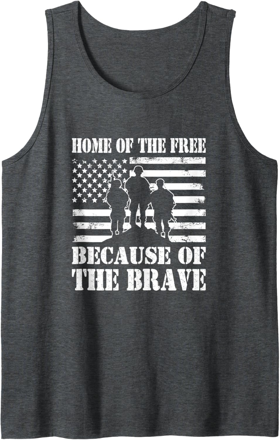 Patriotic Home of the Free Because Brave Sleeveless Tank Top - Dark Heather Grey