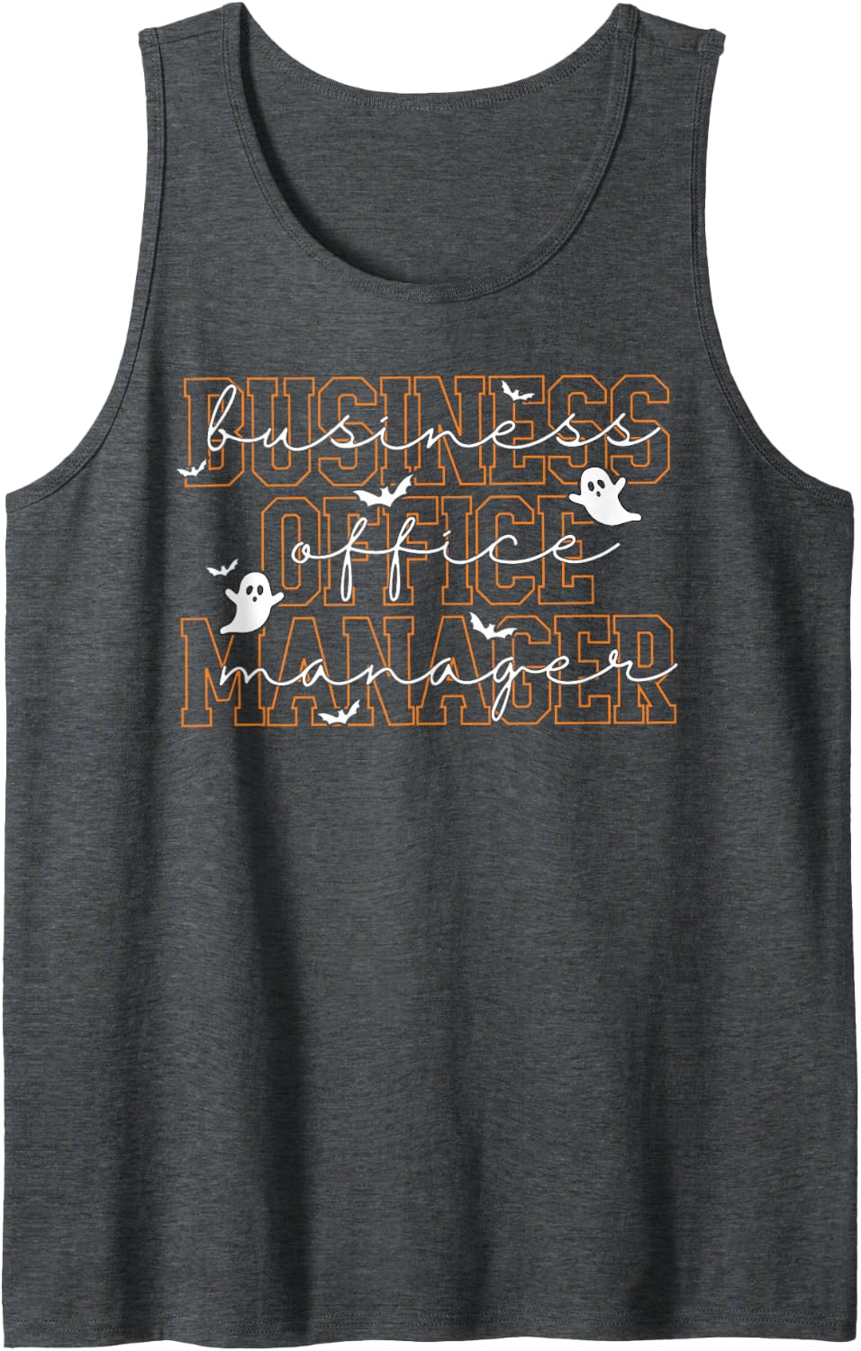 Business Office Manager Halloween Cute Ghost Teamwork Squad Sleeveless Tank Top - Dark Heather Grey