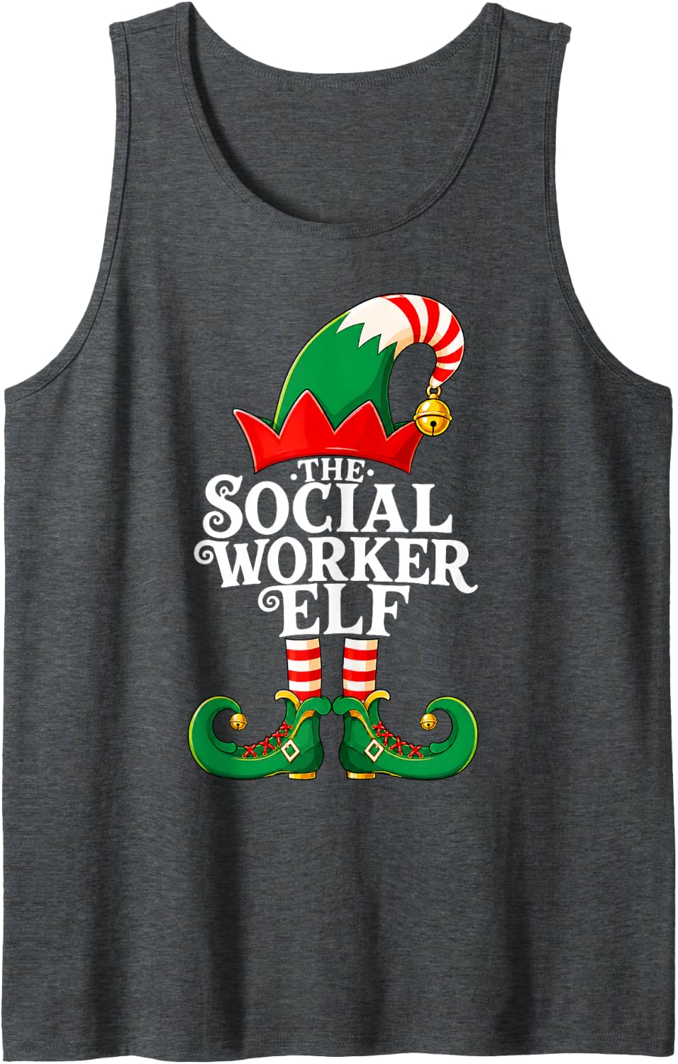 Social Worker Elf Christmas Matching Family Elf Squad Xmas Tank Top - Dark Heather Grey
