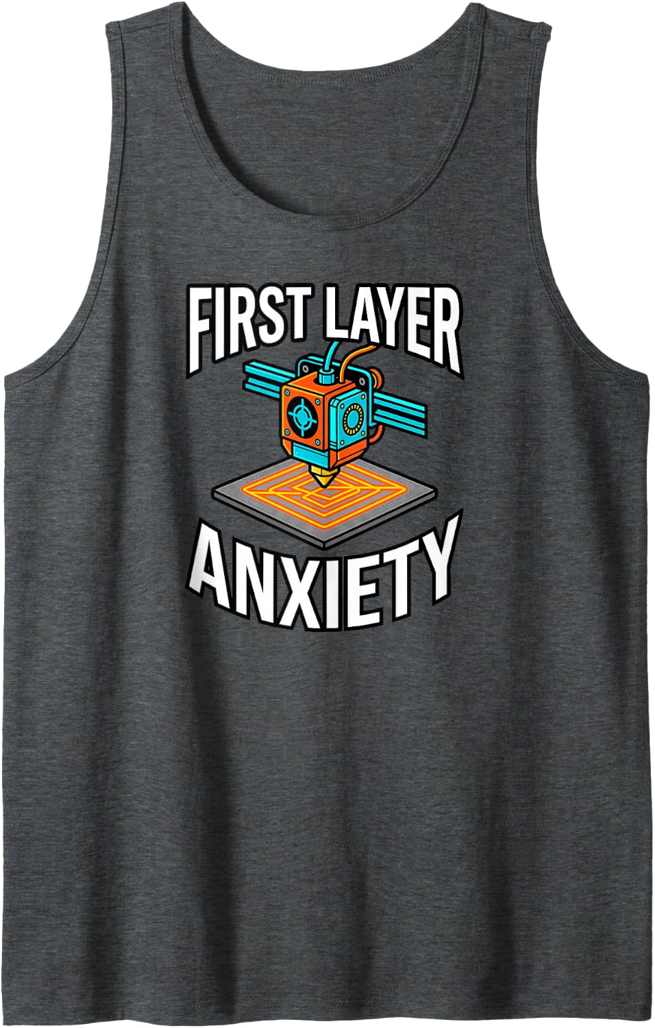 3D Printing First Layer Anxiety Maker Filament Sleeveless Tank Top - Dark Heather Grey