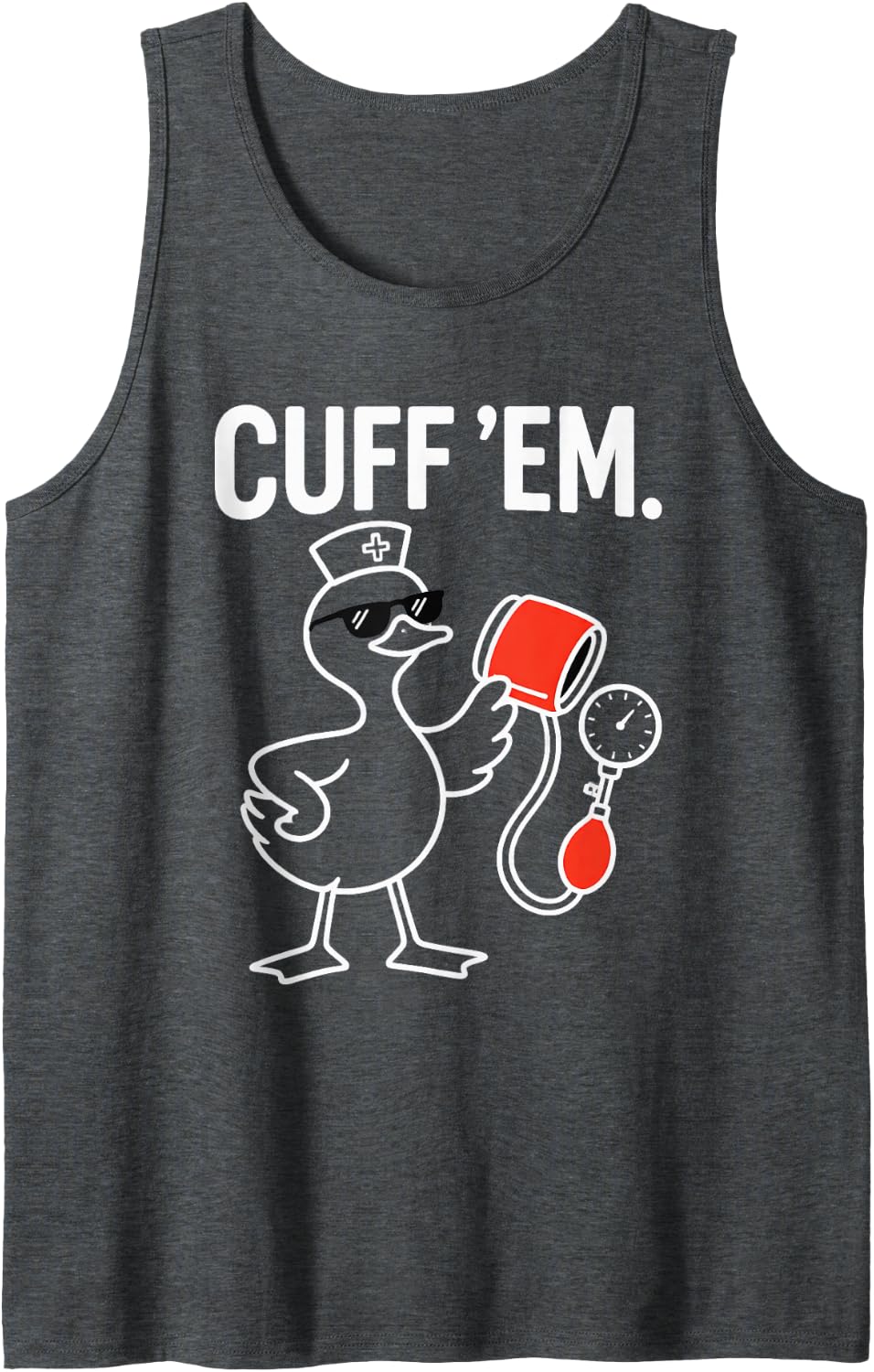 Minimalist Cuff Em Duck Nurse Outline Vitals Clinic Art Sleeveless Tank Top - Dark Heather Grey