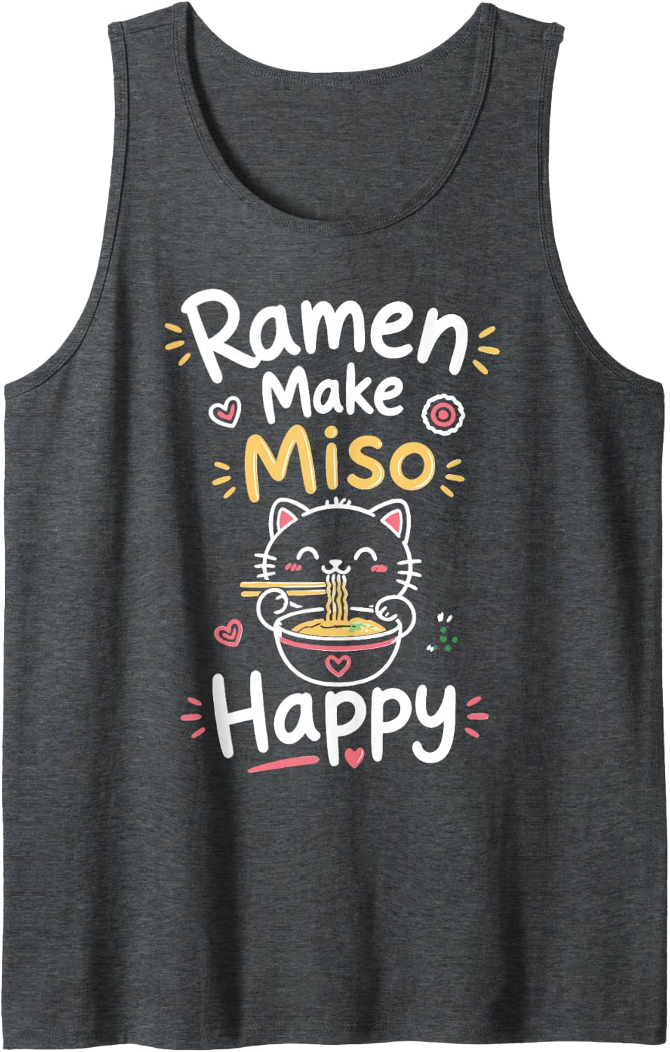 Cute Ramen Lover Miso Japanese Noodles Sleeveless Tank Top - Dark Heather Grey