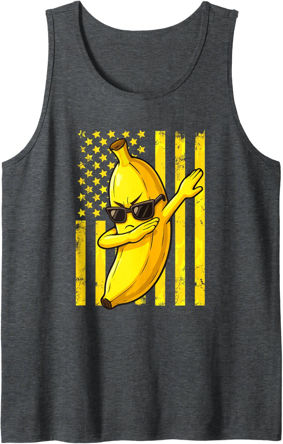 Banana American USA Flag Dabbing Banana 4th of July Sleeveless Tank Top - Dark Heather Grey