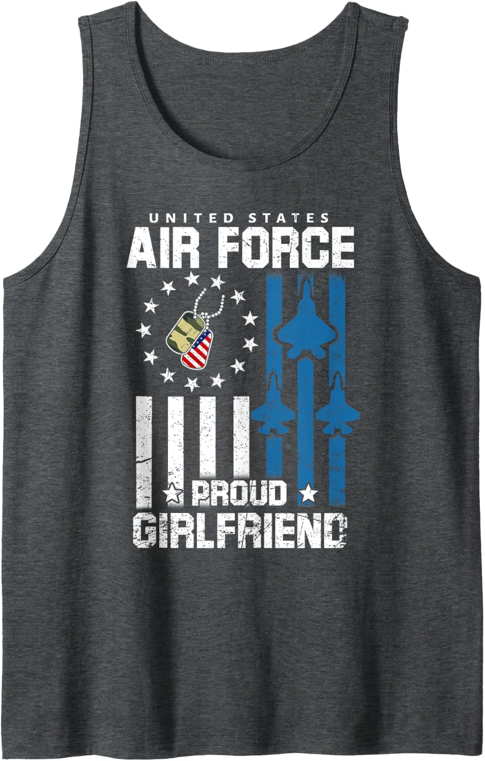 Proud Air Force Girlfriend Flag US Airman Family Matching Sleeveless Tank Top - Dark Heather Grey
