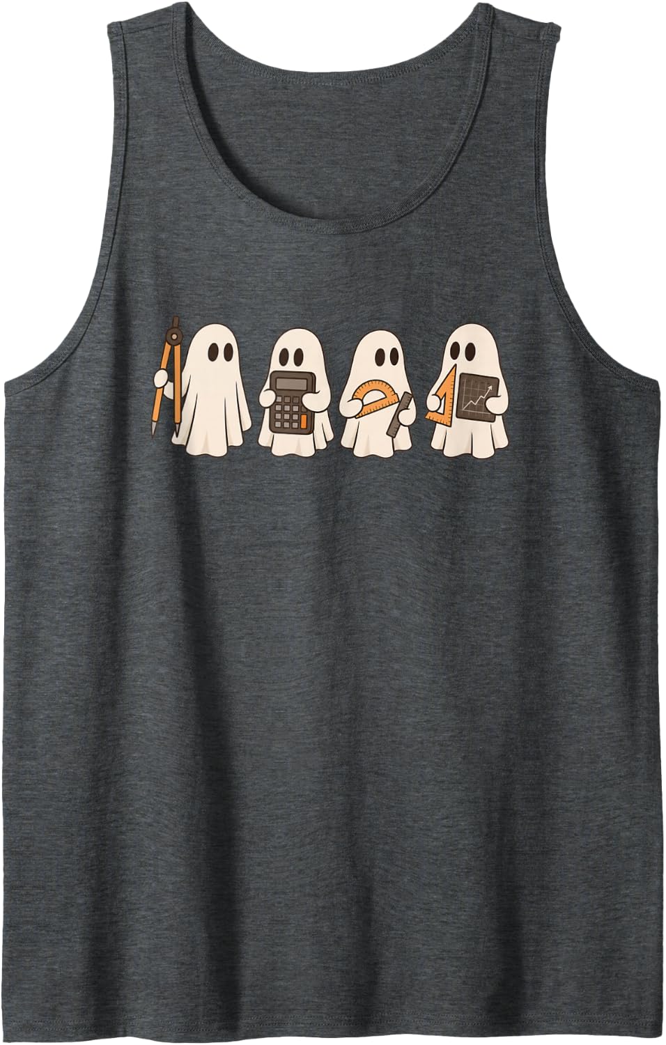 Math Teacher Halloween Spooky Ghost Fall Autumn Math Team Sleeveless Tank Top - Dark Heather Grey