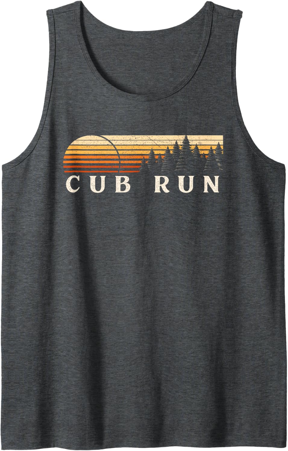 Cub Run, KY Vintage Evergreen Sunset Eighties Retro Sleeveless Tank Top - Dark Heather Grey