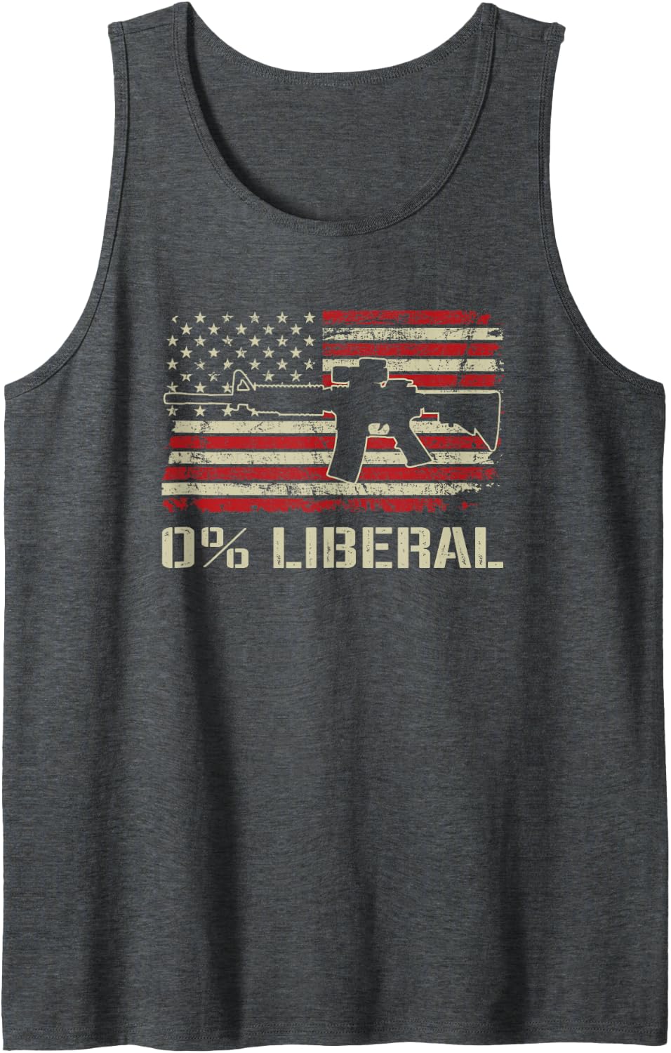 0% Liberal Zero Percent - AR15 USA Flag Funny Pro Gun Tank Top - Dark Heather Grey
