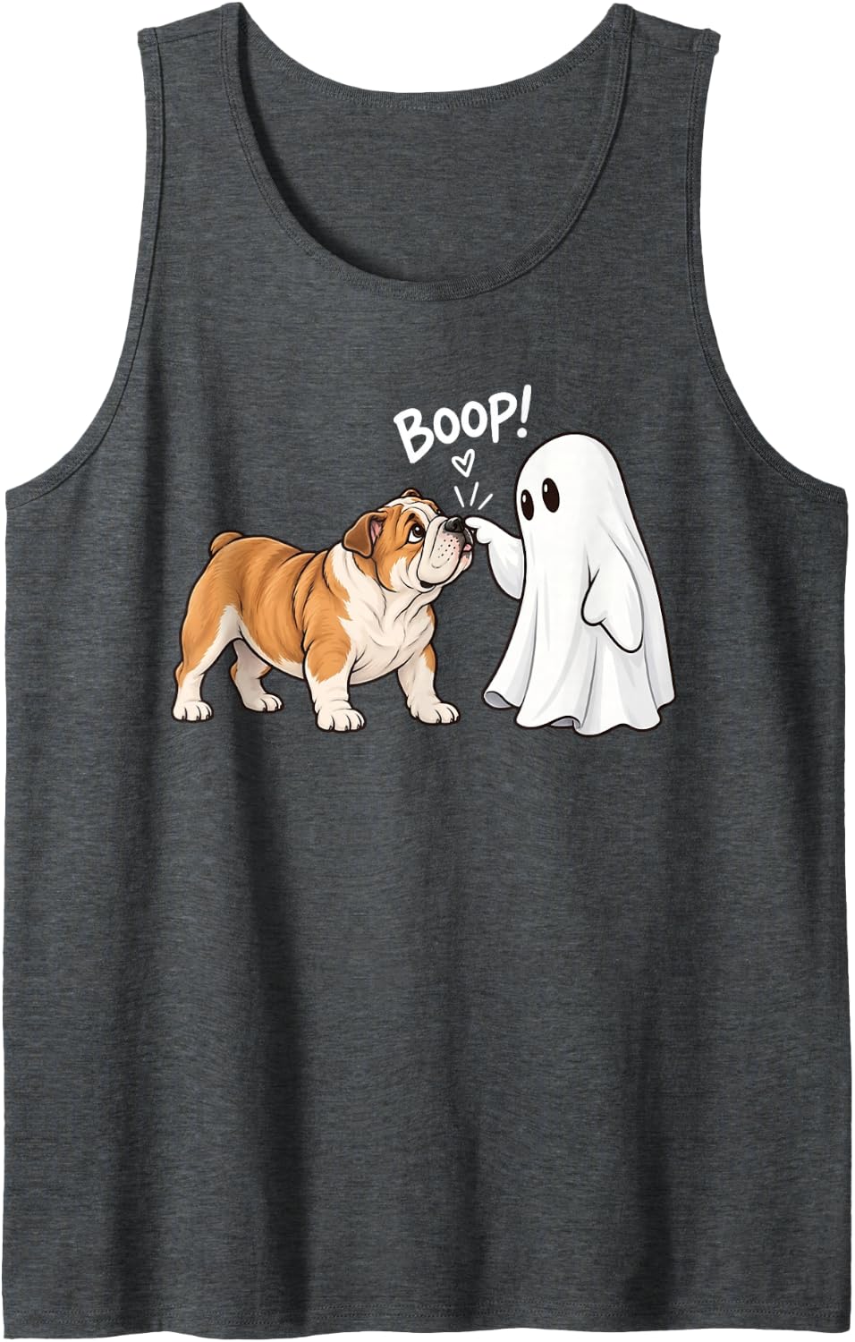 Cute English Bulldog Dog Boop Ghost Halloween Sleeveless Tank Top - Dark Heather Grey