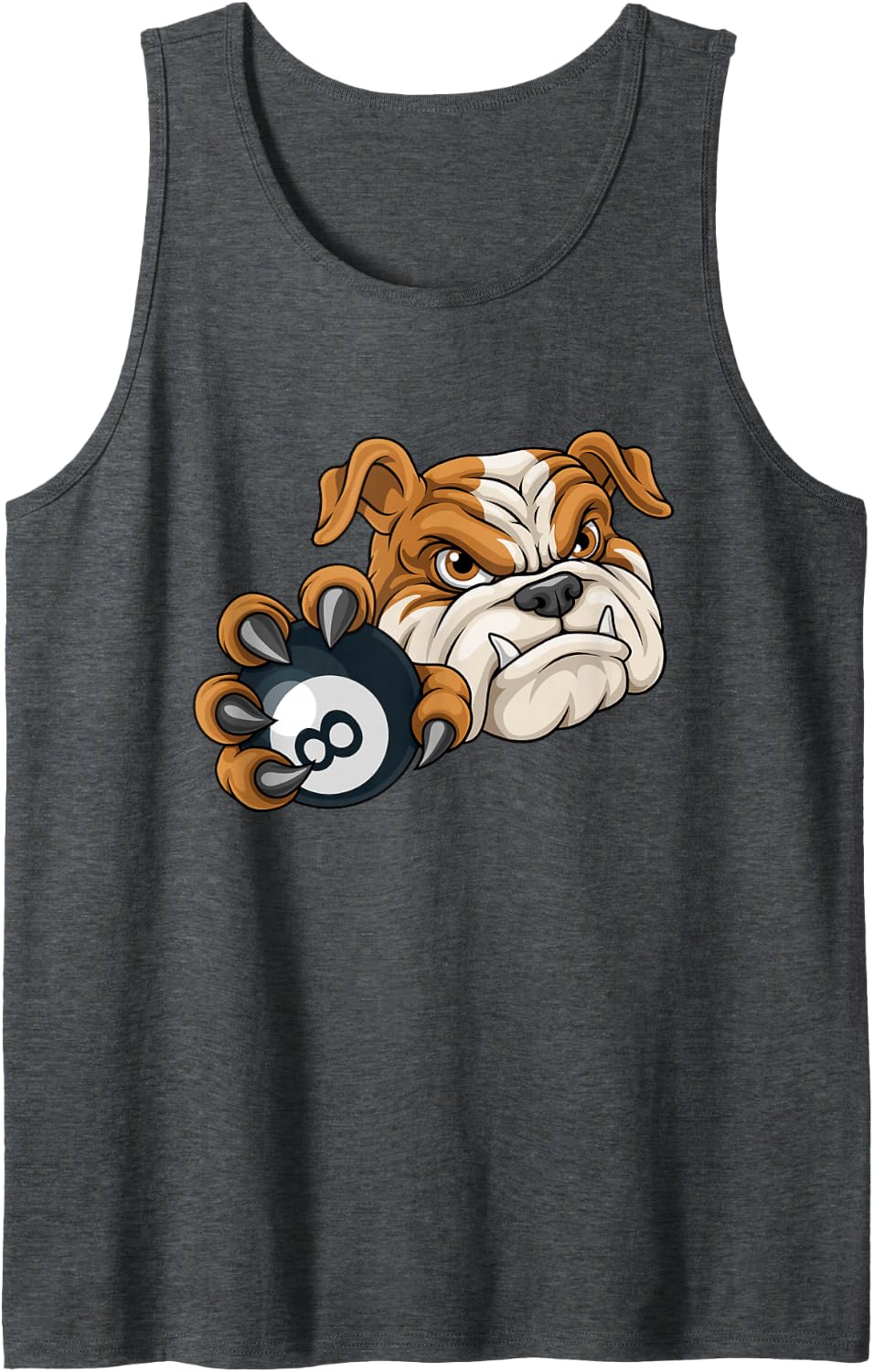 Bulldog 8 Ball Pool Player Billiards Cartoon Mascot Sleeveless Tank Top - Dark Heather Grey