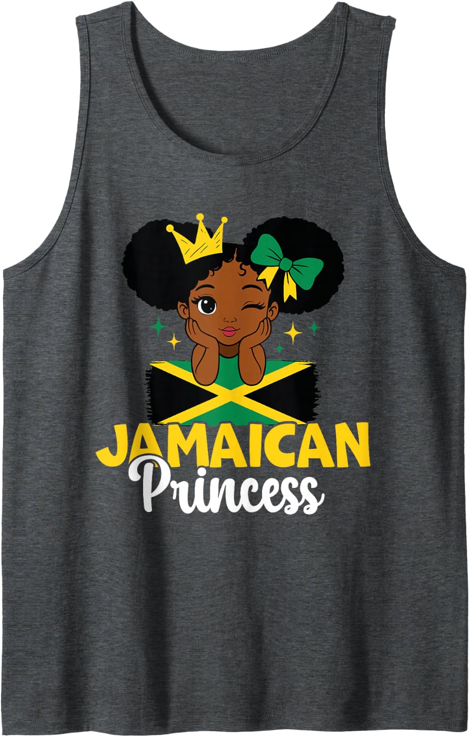 Jamaican Princess Jamaica Girl Melanin Cute Jamaican Flag Sleeveless Tank Top - Dark Heather Grey