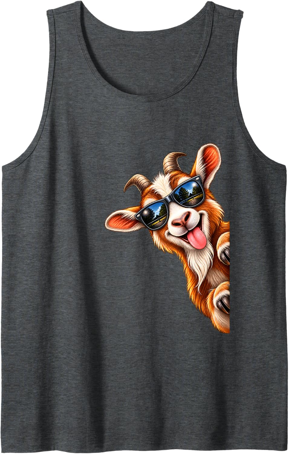 Goat Peeking Farm Animal Farming Sleeveless Tank Top - Dark Heather Grey