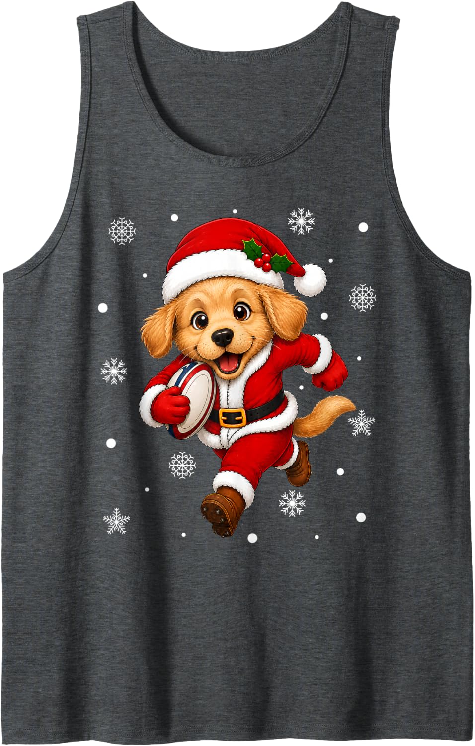 Golden Retriever Puppy Playing Rugby Christmas Sports Xmas Sleeveless Tank Top - Dark Heather Grey