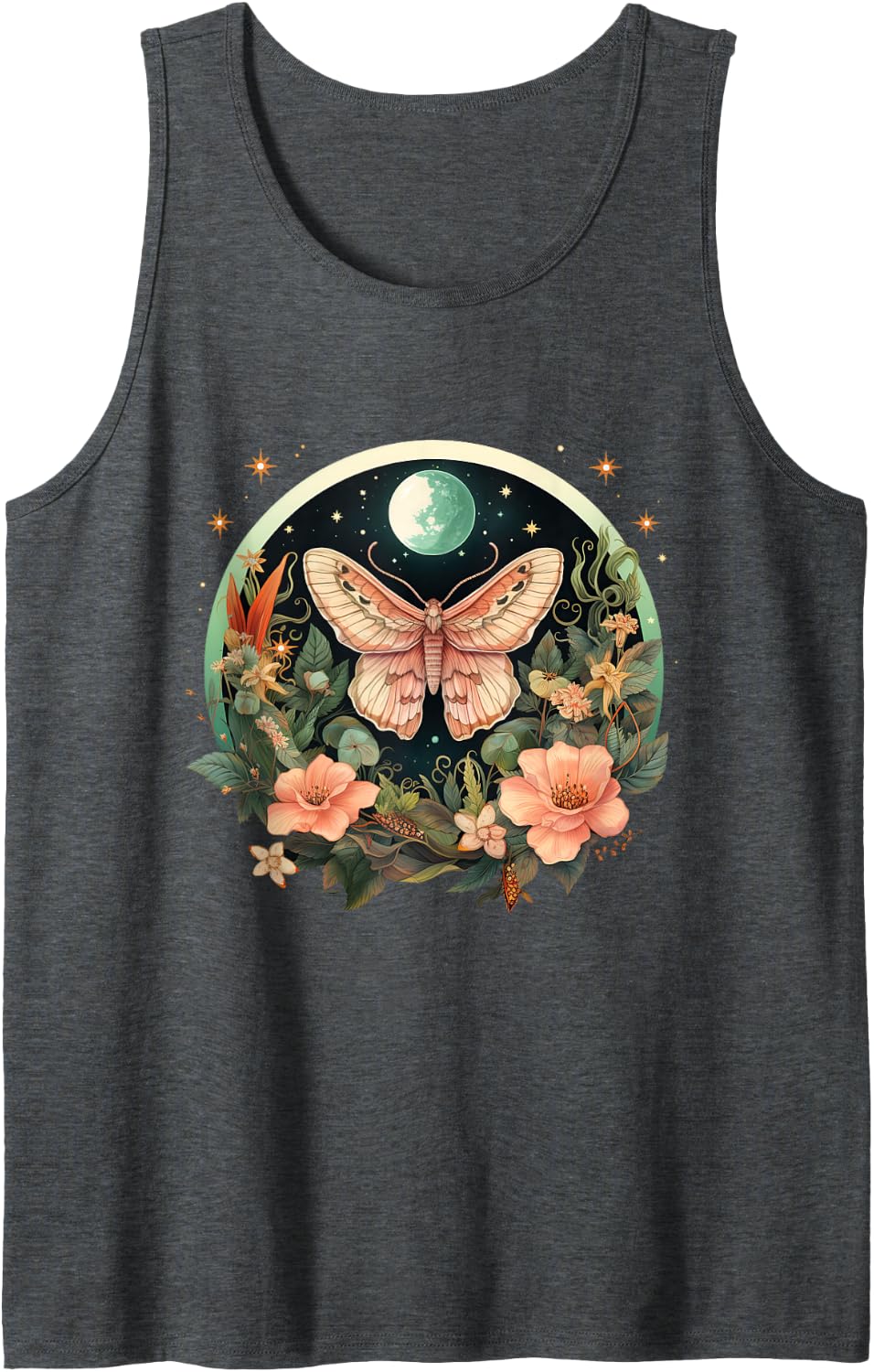 Luna Moth Grunge Fairycore Naturecore Witchy Dark Academia Tank Top - Dark Heather Grey