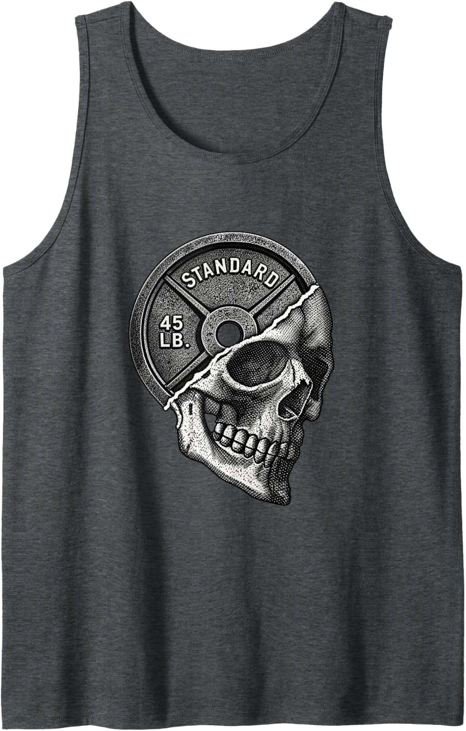 Skull Plate Workout Gym Strength Training Weightlifting Sleeveless Tank Top - Dark Heather Grey