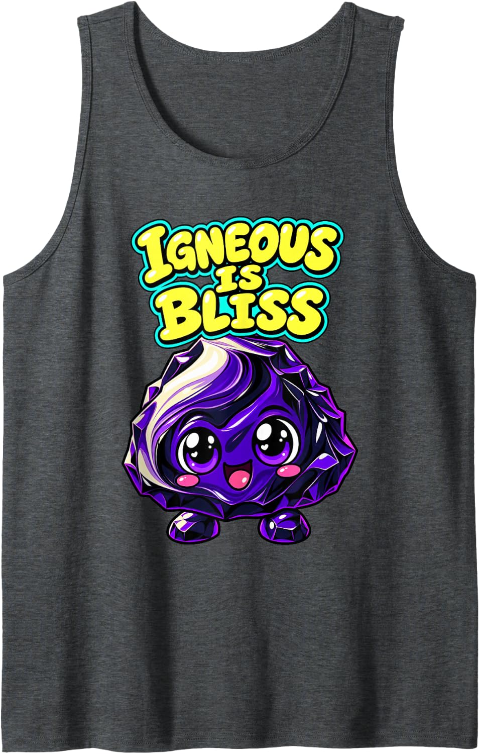 Geology Igneous is Bliss Cute Rock Collector Girls Sleeveless Tank Top - Dark Heather Grey