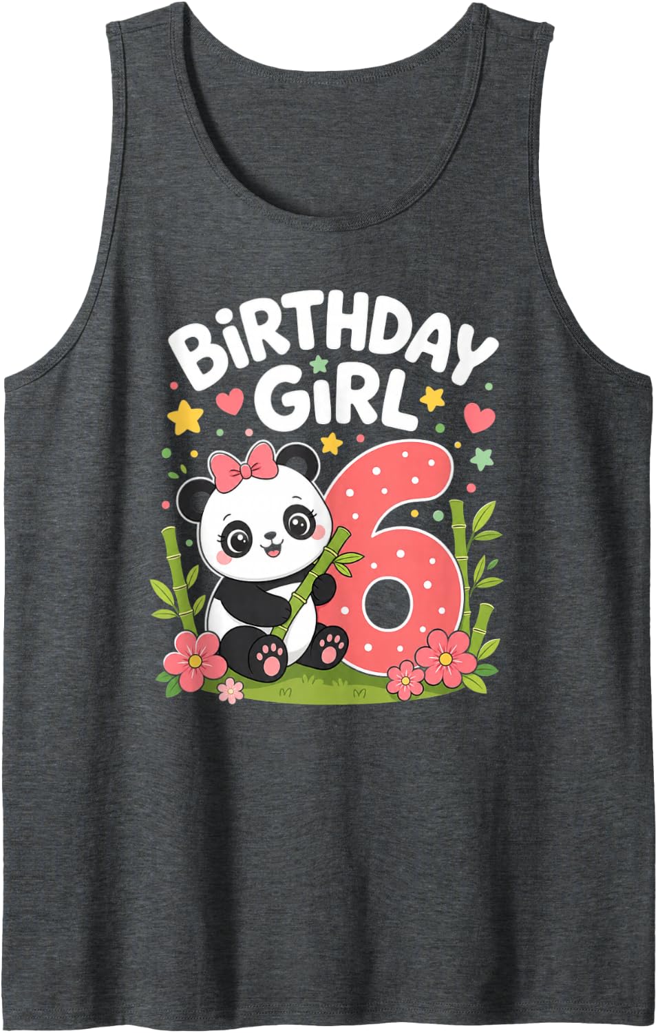 Panda Sixth Birthday Girl Sleeveless Tank Top - Dark Heather Grey