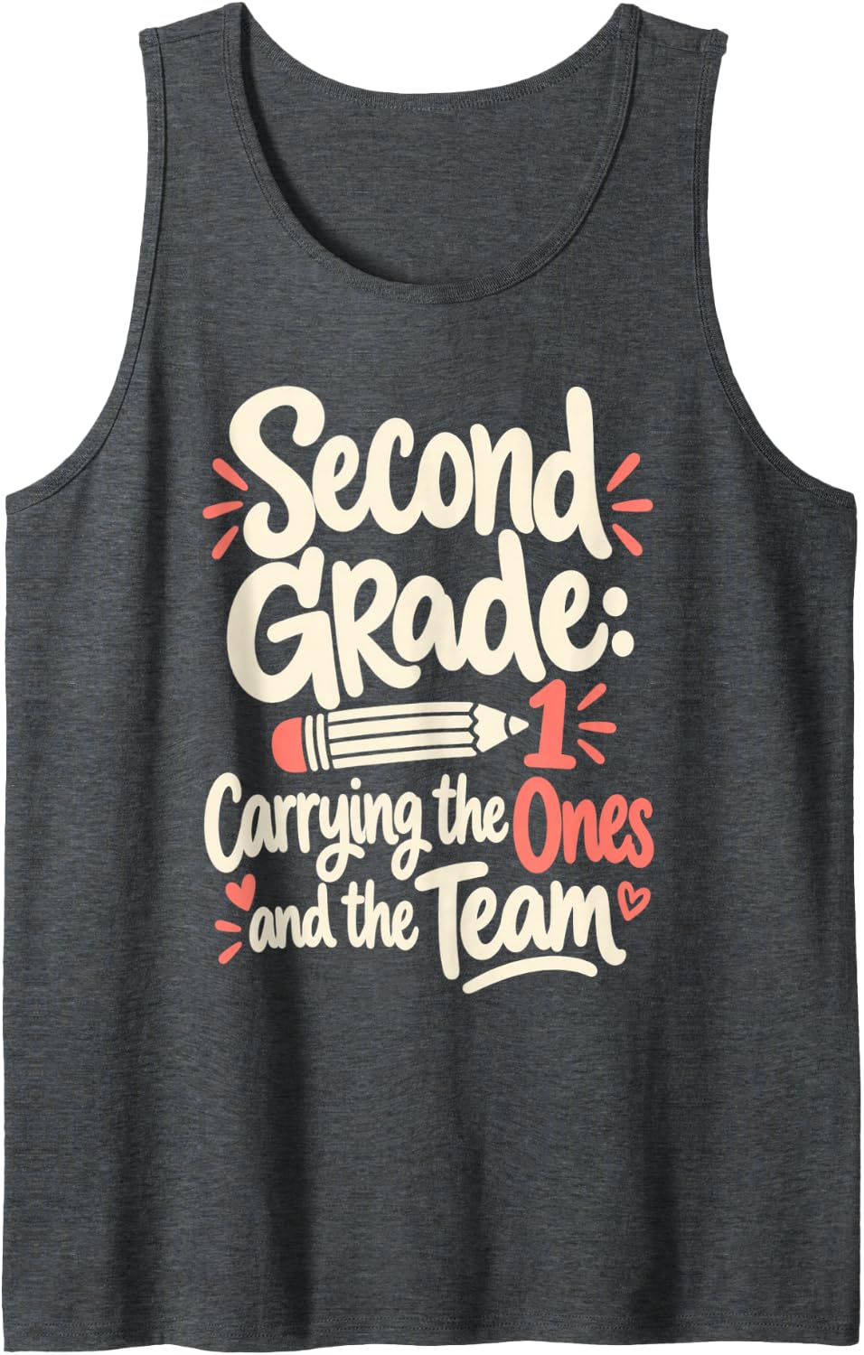 Second Grade Teacher Carrying Ones Team Math Humor Sleeveless Tank Top - Dark Heather Grey