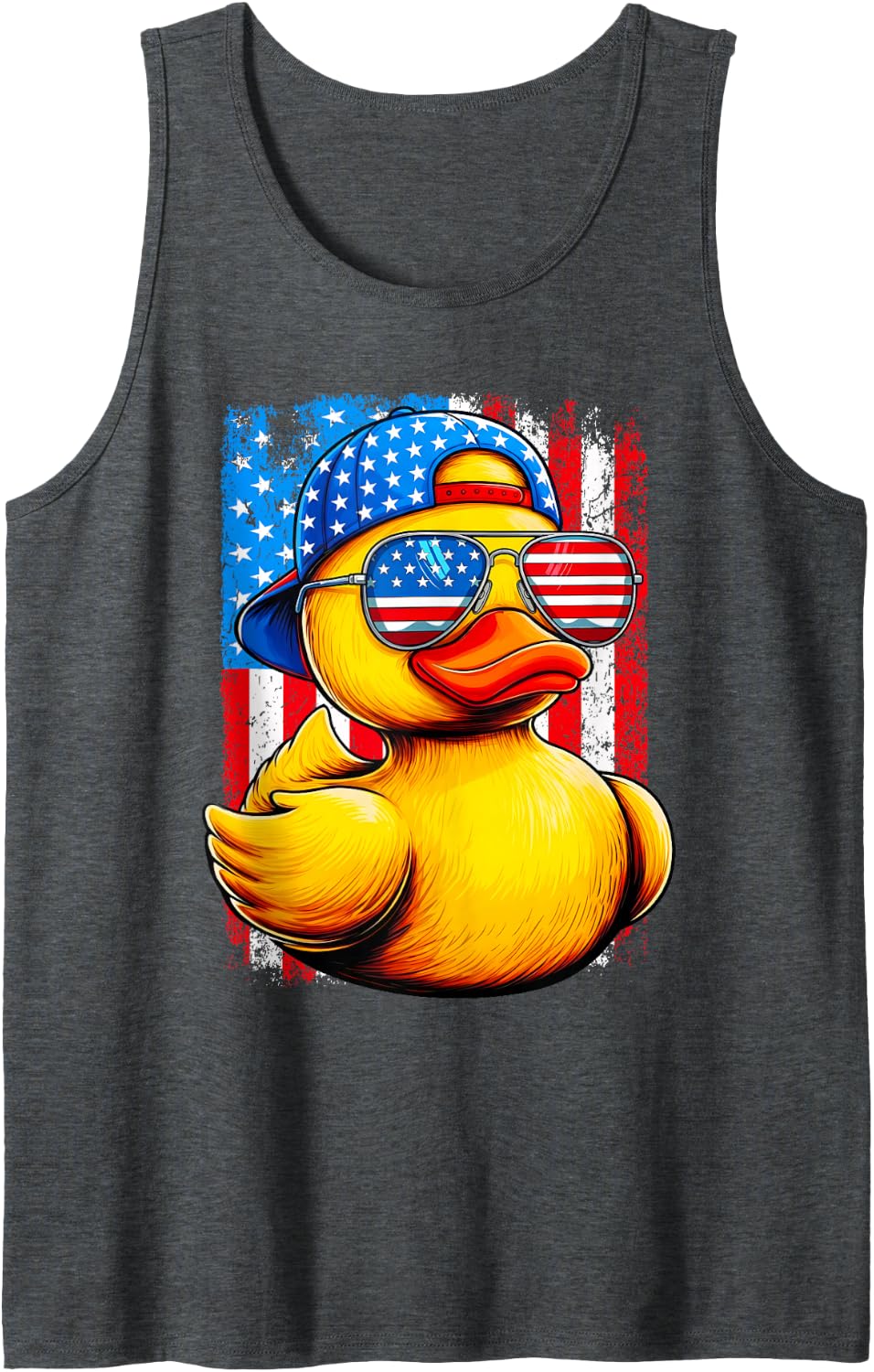 Vintage American Flag 4th of July Rubber Duck Sunglasses Tank Top - Dark Heather Grey