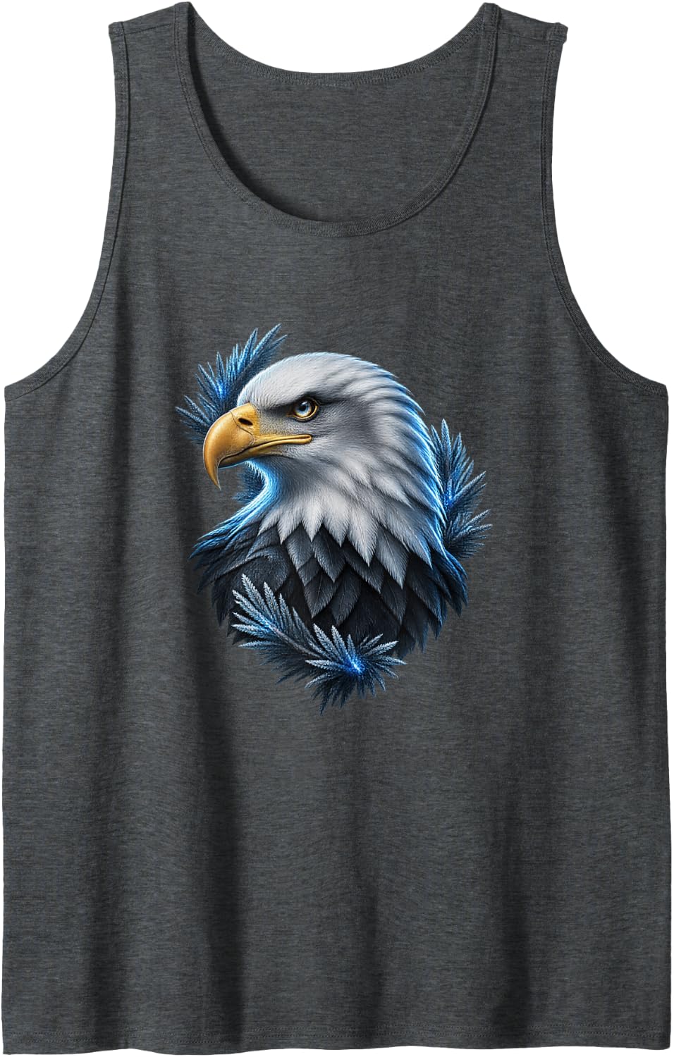 Bald Eagle with Frosted Blue Glass Feathers Raptor Art Sleeveless Tank Top - Dark Heather Grey