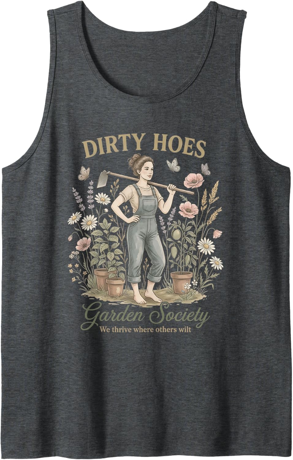 Dirty Hoes Garden Society Tshirt Gardener Farmer Boho Flower Tank Top - Dark Heather Grey