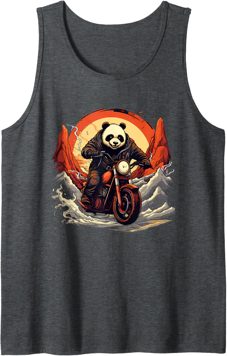 Biker Panda Riding Motorbike Sleeveless Tank Top - Dark Heather Grey