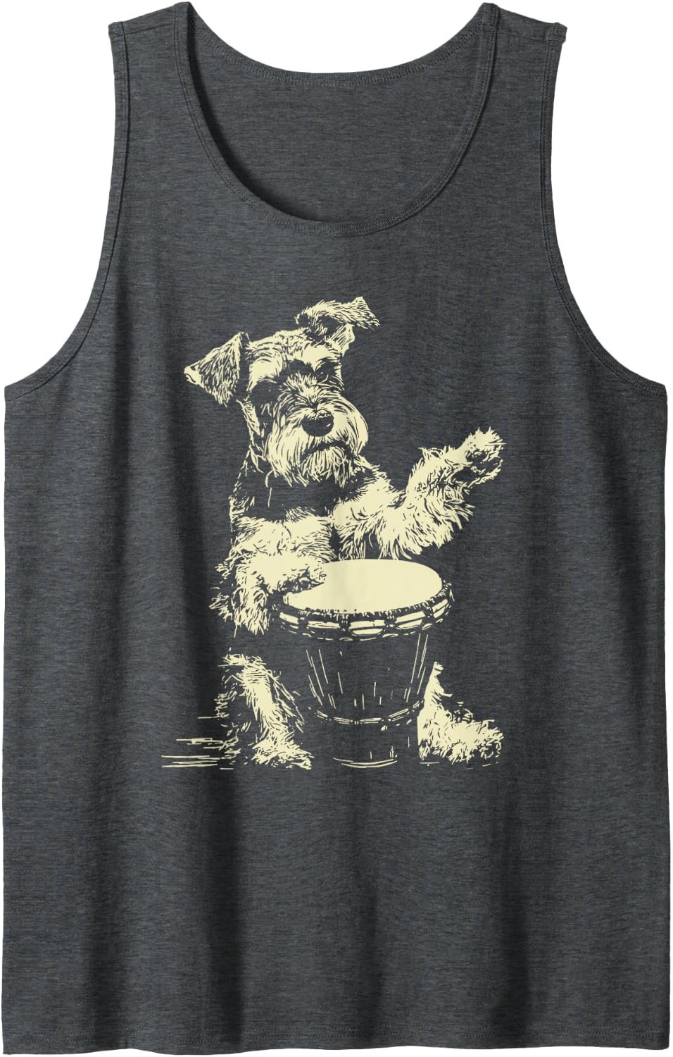 Schnauzer Playing Djembe Funny Dog Drummer Percussionist Tank Top - Dark Heather Grey