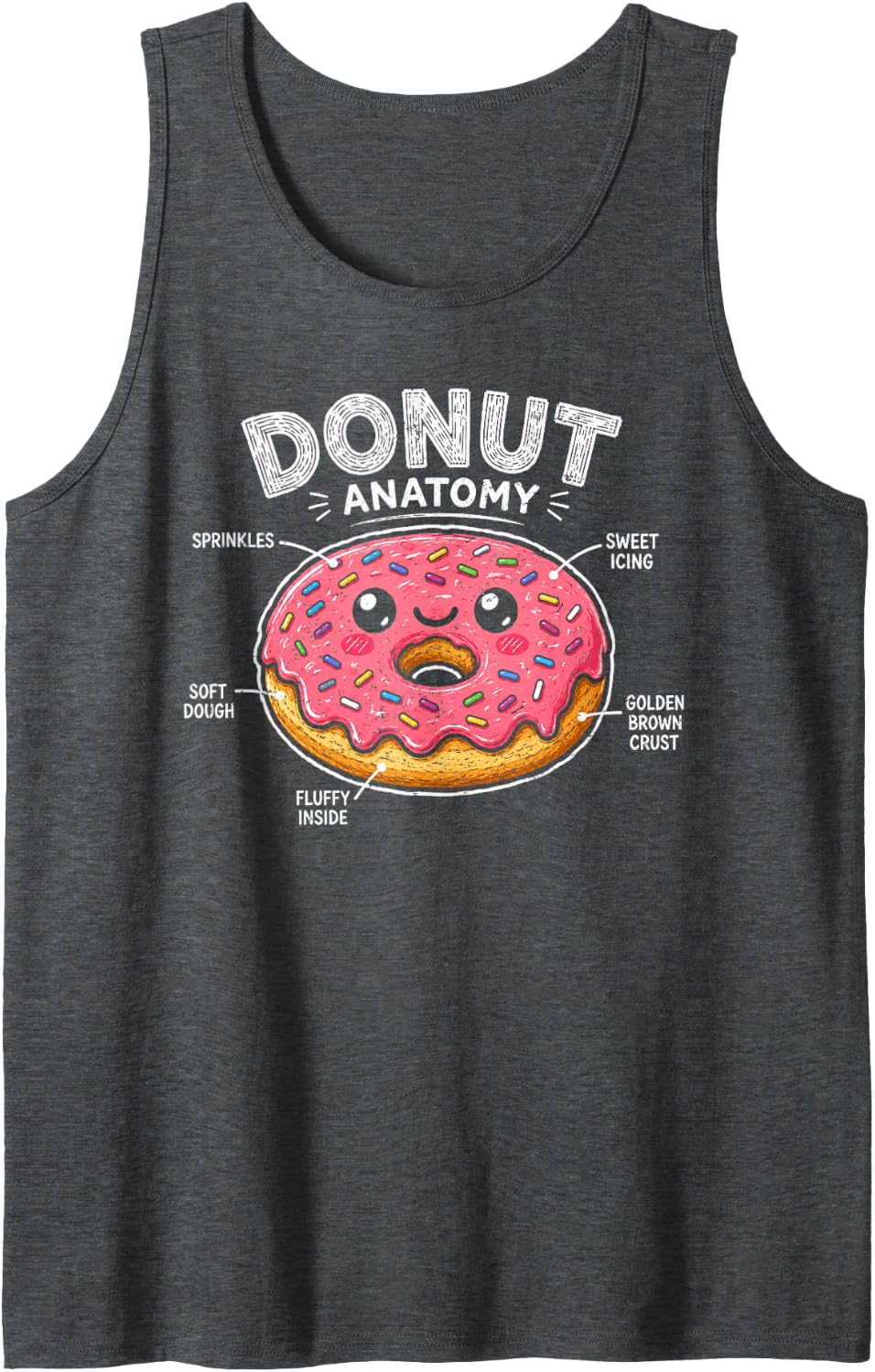 Donut Anatomy Cute Food Pun Lover Kids Boys Girls Sleeveless Tank Top - Dark Heather Grey