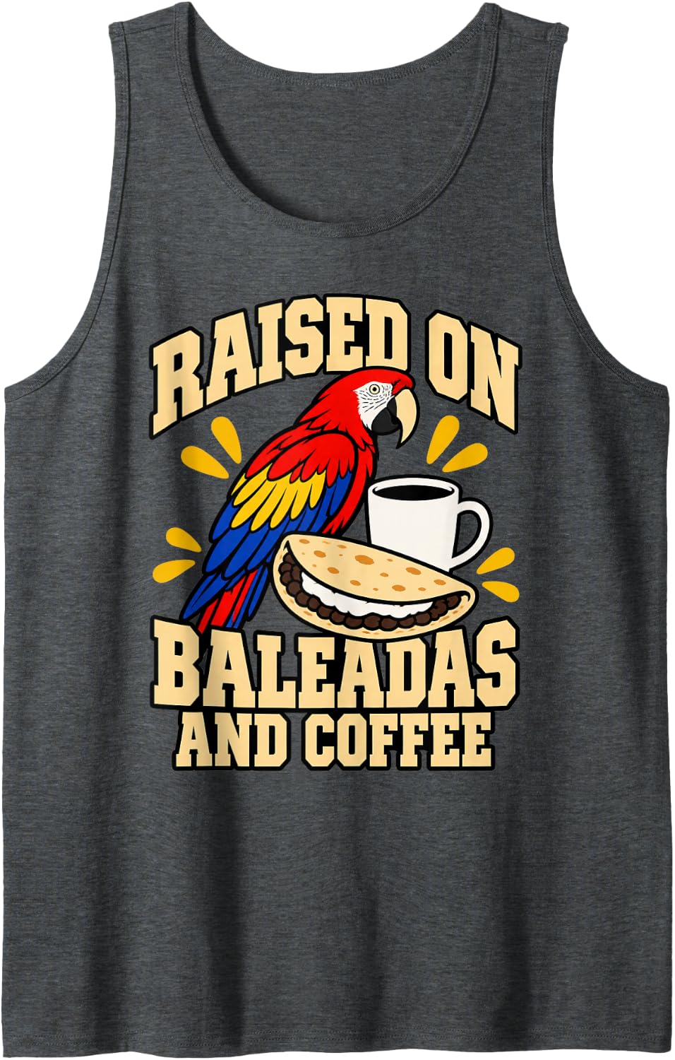 Honduran Raised On Baleadas and Coffee Dad Scarlet Macaw Sleeveless Tank Top - Dark Heather Grey
