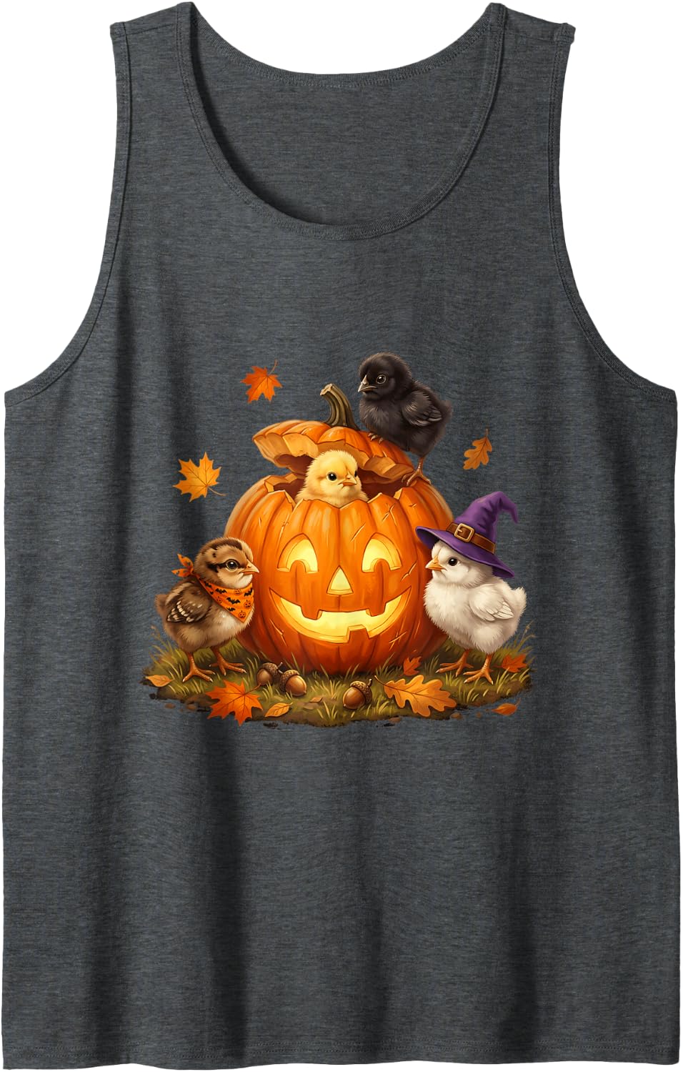 Halloween Chicken Pumpkin Spooky Season Costume Tank Top - Dark Heather Grey