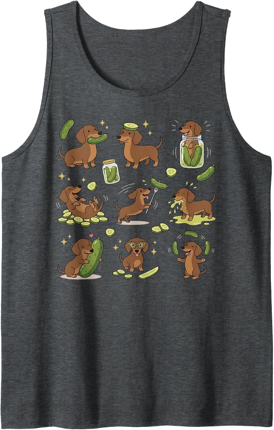 Funny Dachshund Eating Pickles Wiener Dog Meme Vegetarian Tank Top - Dark Heather Grey