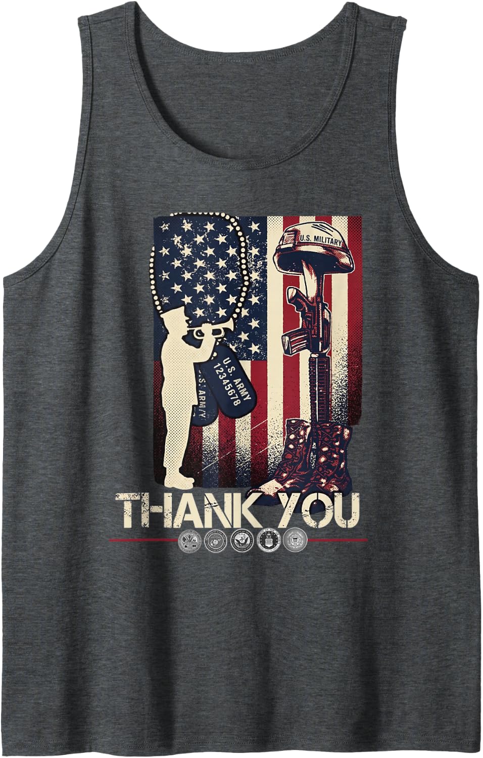 Thank You! Veterans Day & Memorial Day Partiotic Military Sleeveless Tank Top - Dark Heather Grey