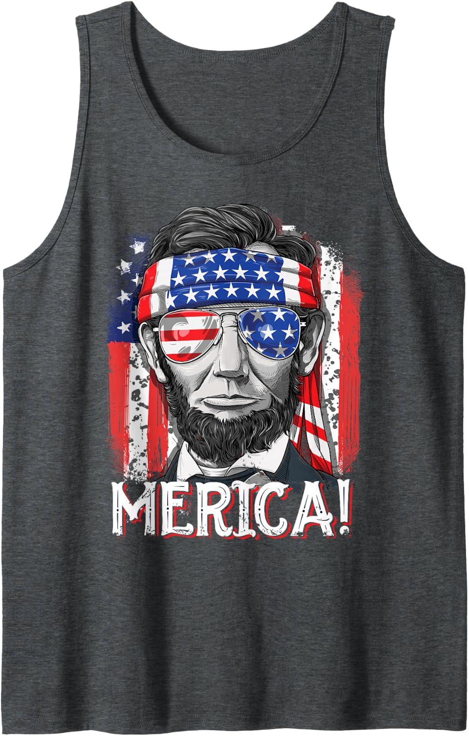 Abraham Lincoln 4th of July Merica Men Women American Flag Tank Top Small - Dark Heather Grey