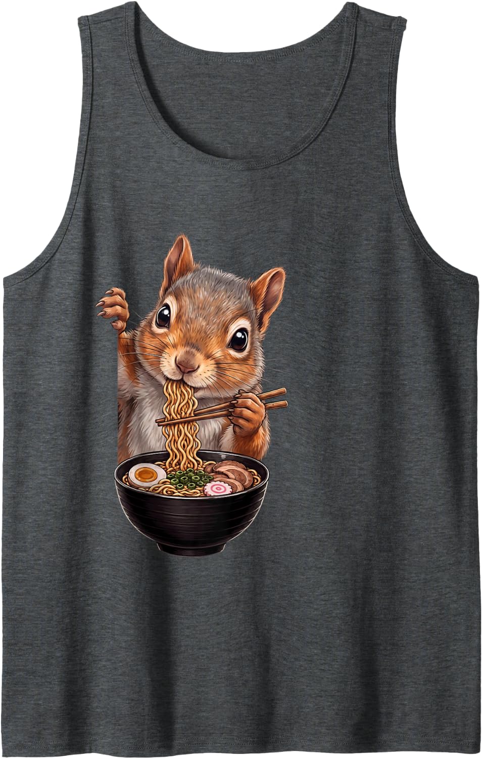 Squirrel Peeking Ramen Bowl Anime Japanese Art Food Lover Sleeveless Tank Top - Dark Heather Grey