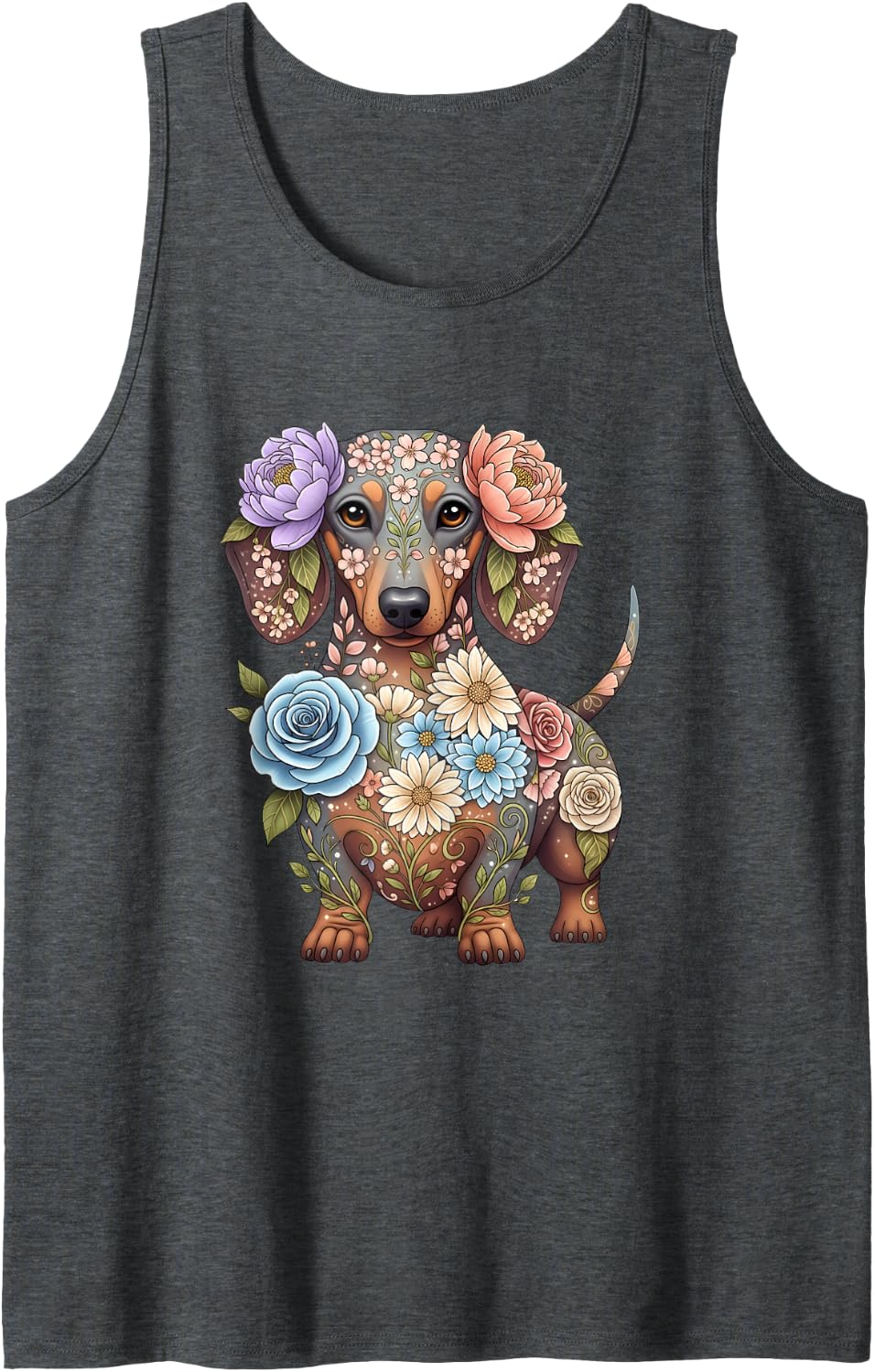 Dachshund Flower Dachshund Dog Lover Woman Tank Top - Dark Heather Grey