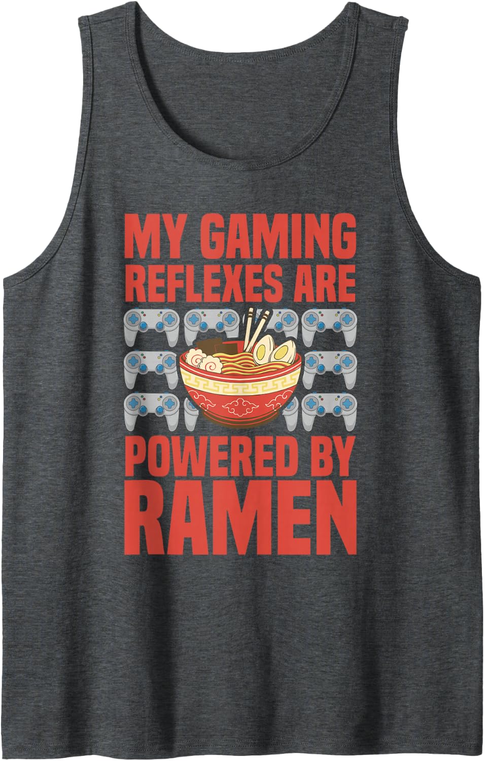 Ramen Gaming Video Game Anime Sleeveless Tank Top - Dark Heather Grey