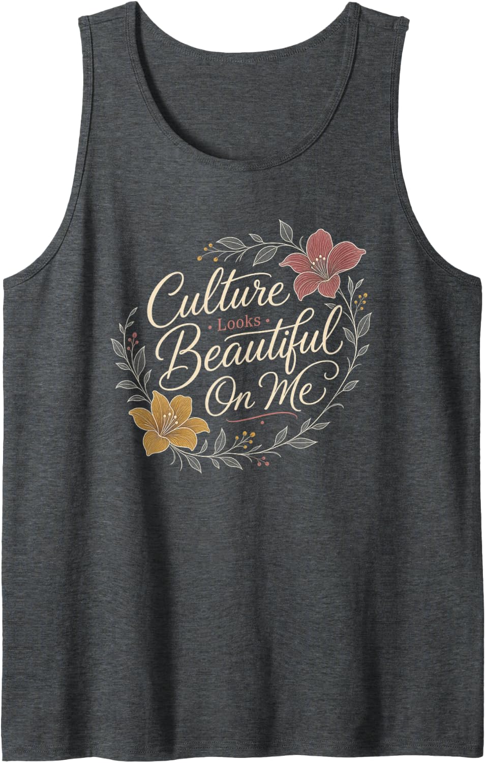 Hispanic Heritage Girl Culture Floral Sleeveless Tank Top - Dark Heather Grey
