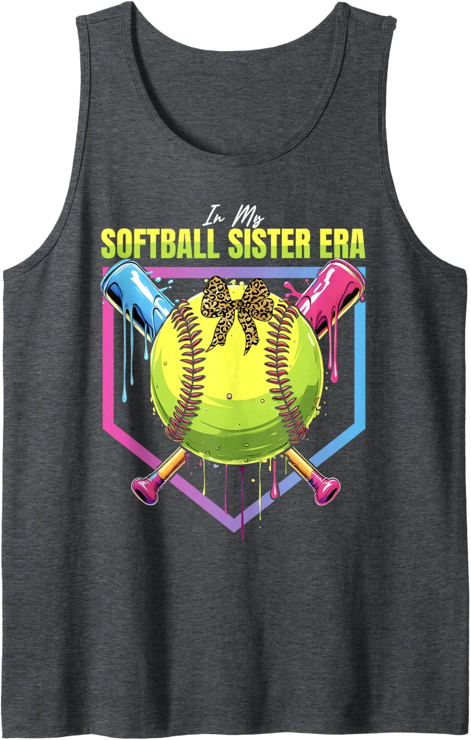 Softball Drip Girls in My Softball Sister Era Girls Game Day Sleeveless Tank Top - Dark Heather Grey