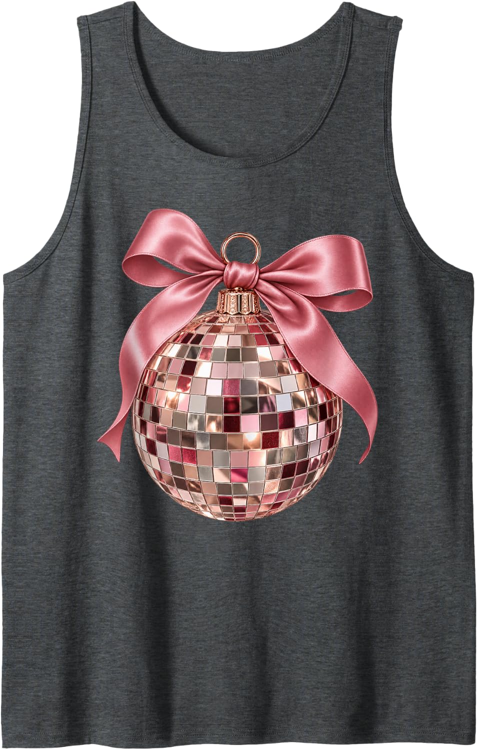 Pink Disco Ball Bow Coquette Christmas New Years Eve Sleeveless Tank Top - Dark Heather Grey