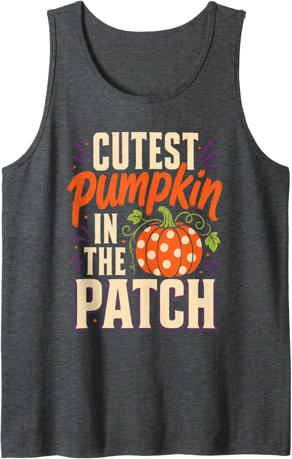 Halloween Cutest Pumpkin in The Patch Kids Fall Polka Dots Tank Top - Dark Heather Grey