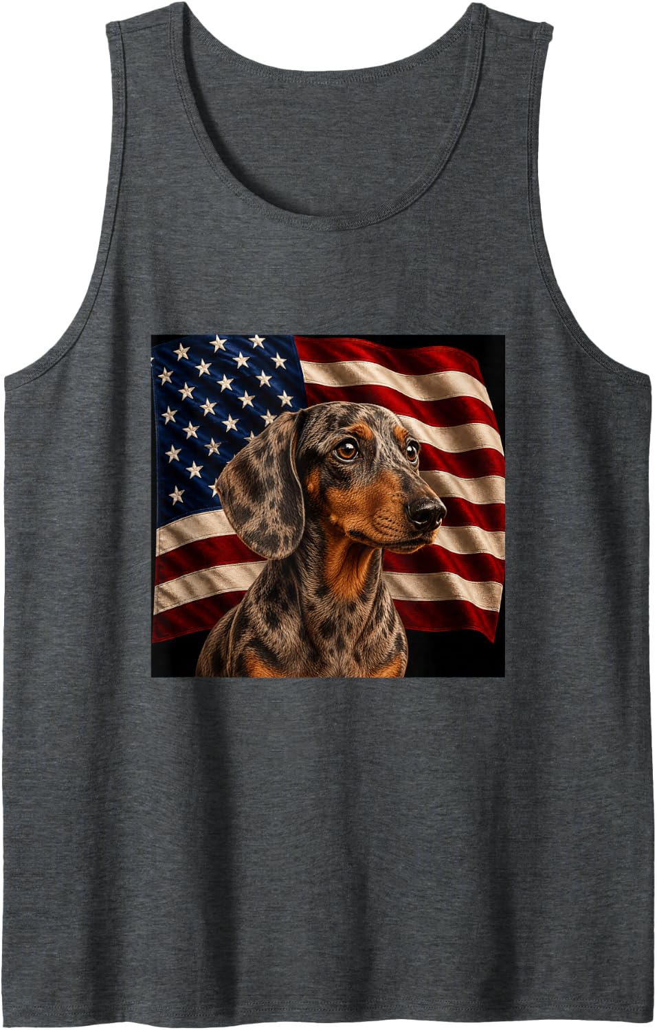 Dapple Dachshund Dog Patriotic 4th July USA Flag Dachshund Tank Top - Dark Heather Grey