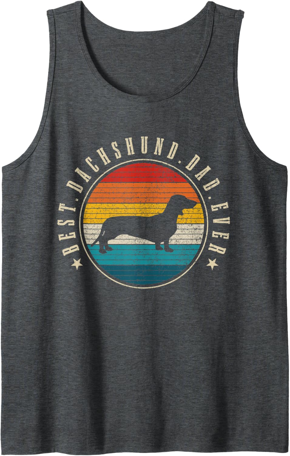 Mens Best Dachshund Dad Ever Vintage Funny Doxie Wiener Dog Owner Tank Top - Dark Heather Grey