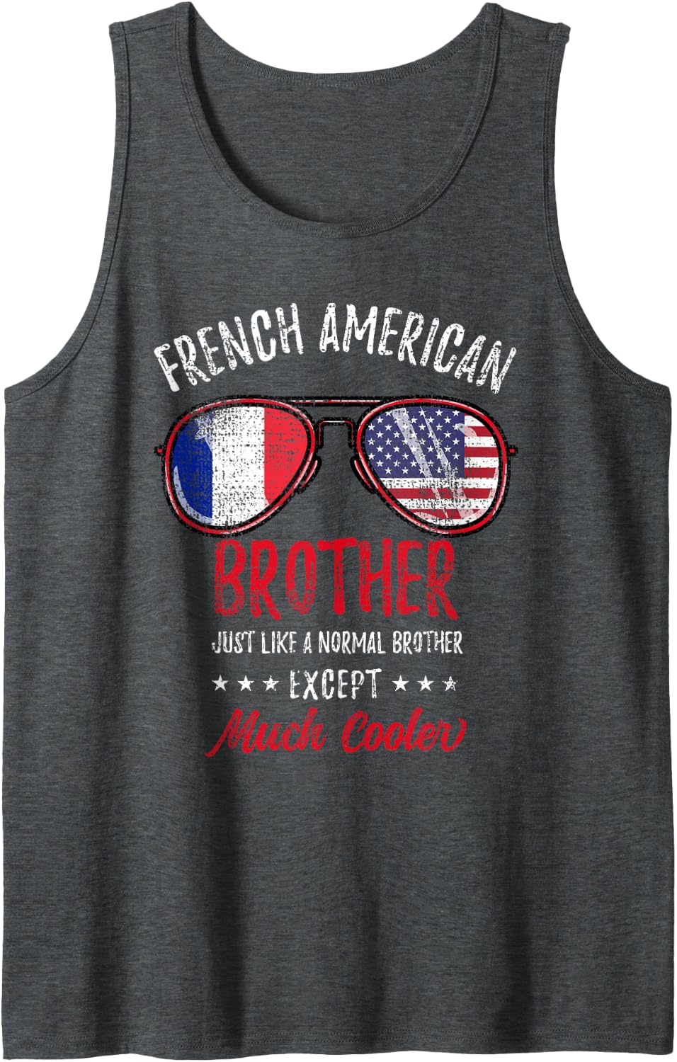 Men's Cool French American Brother Sunglasses French Roots Vintage Sleeveless Tank Top - Dark Heather Grey