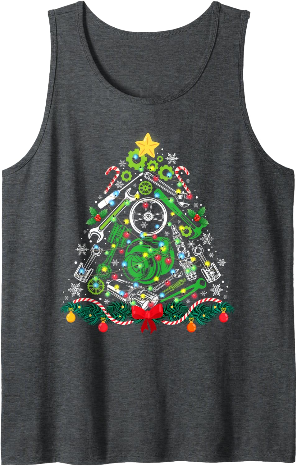 Car Mechanic Tools Christmas Tree Garage Men Kids Ugly Xmas Sleeveless Tank Top - Dark Heather Grey