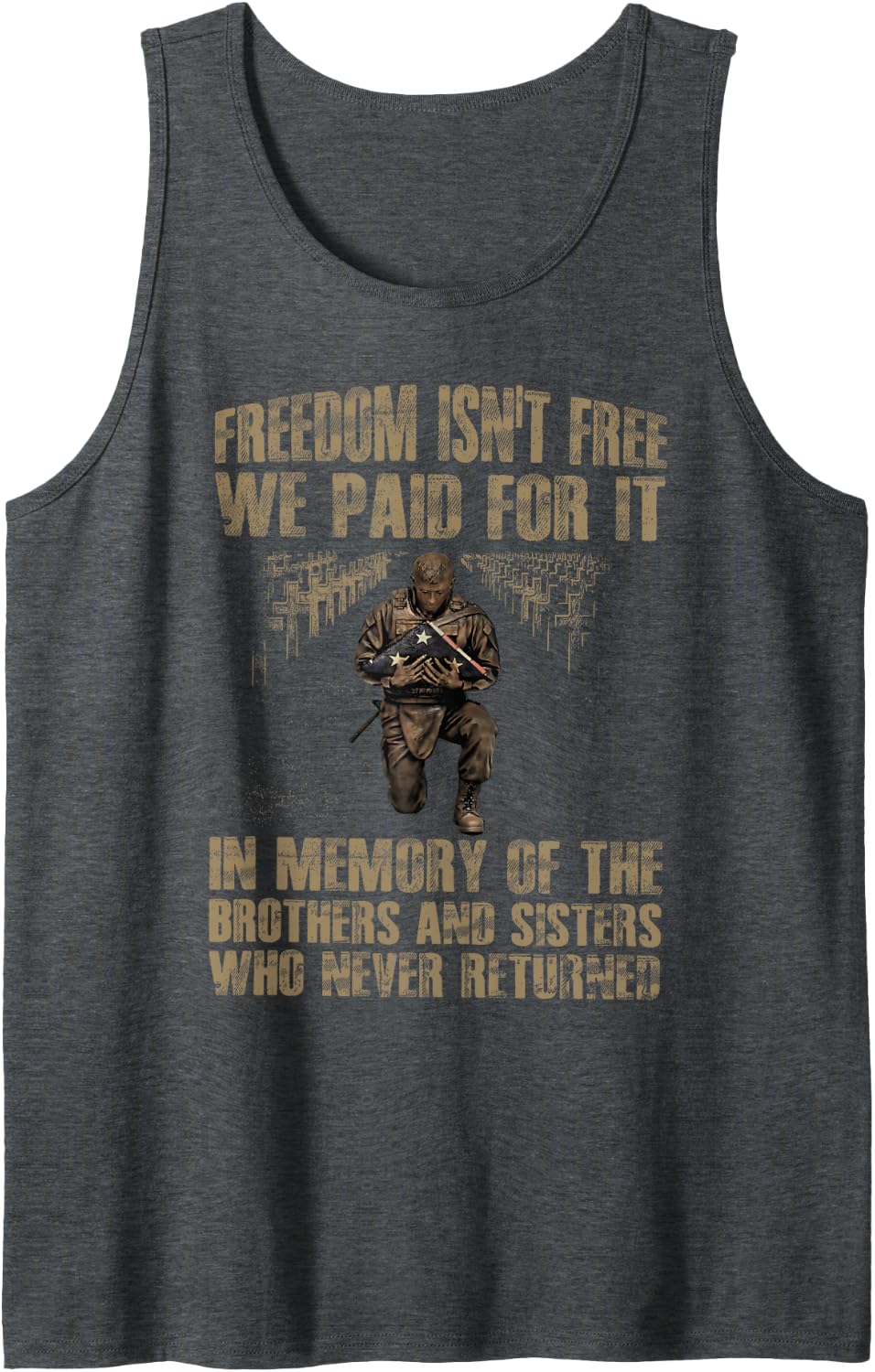 Freedom Isn't Free We Paid for It Veteran's Day Memorial Day Sleeveless Tank Top - Dark Heather Grey