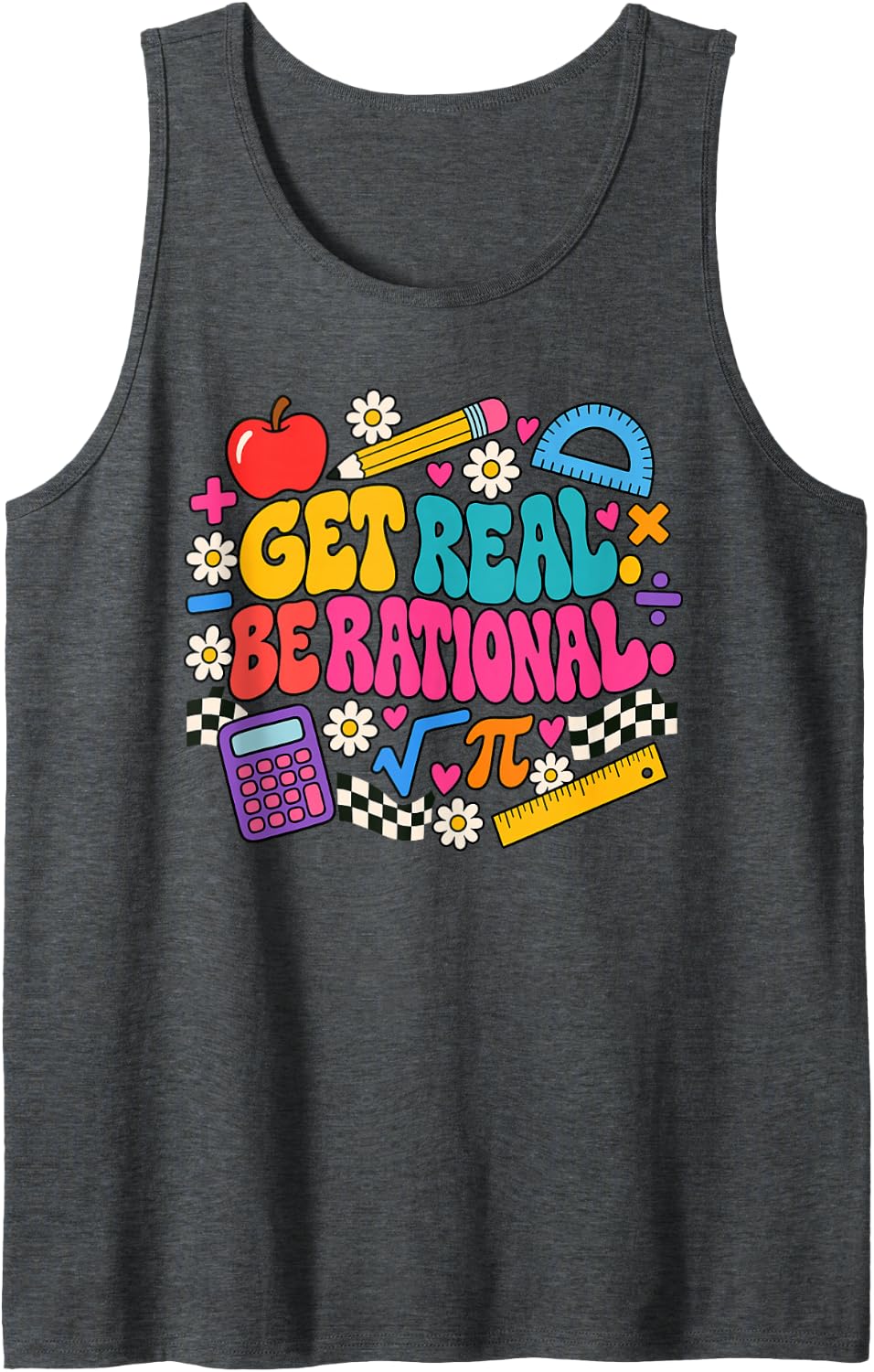 Groovy Math Teacher Student Rational Pun Classroom Sleeveless Tank Top - Dark Heather Grey