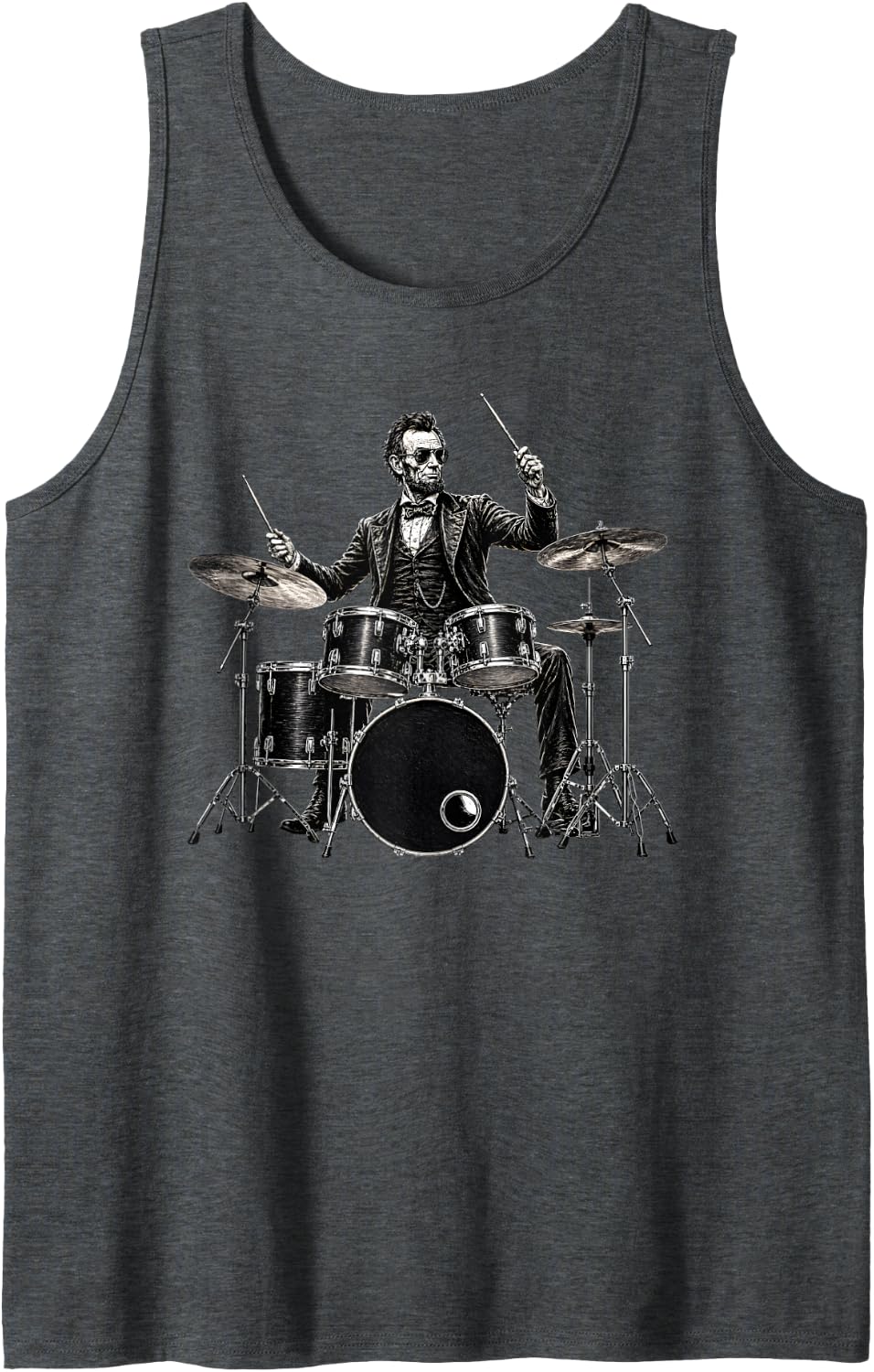 Abraham Lincoln Cool Drummer Playing Drum Set Tank Top - Dark Heather Grey