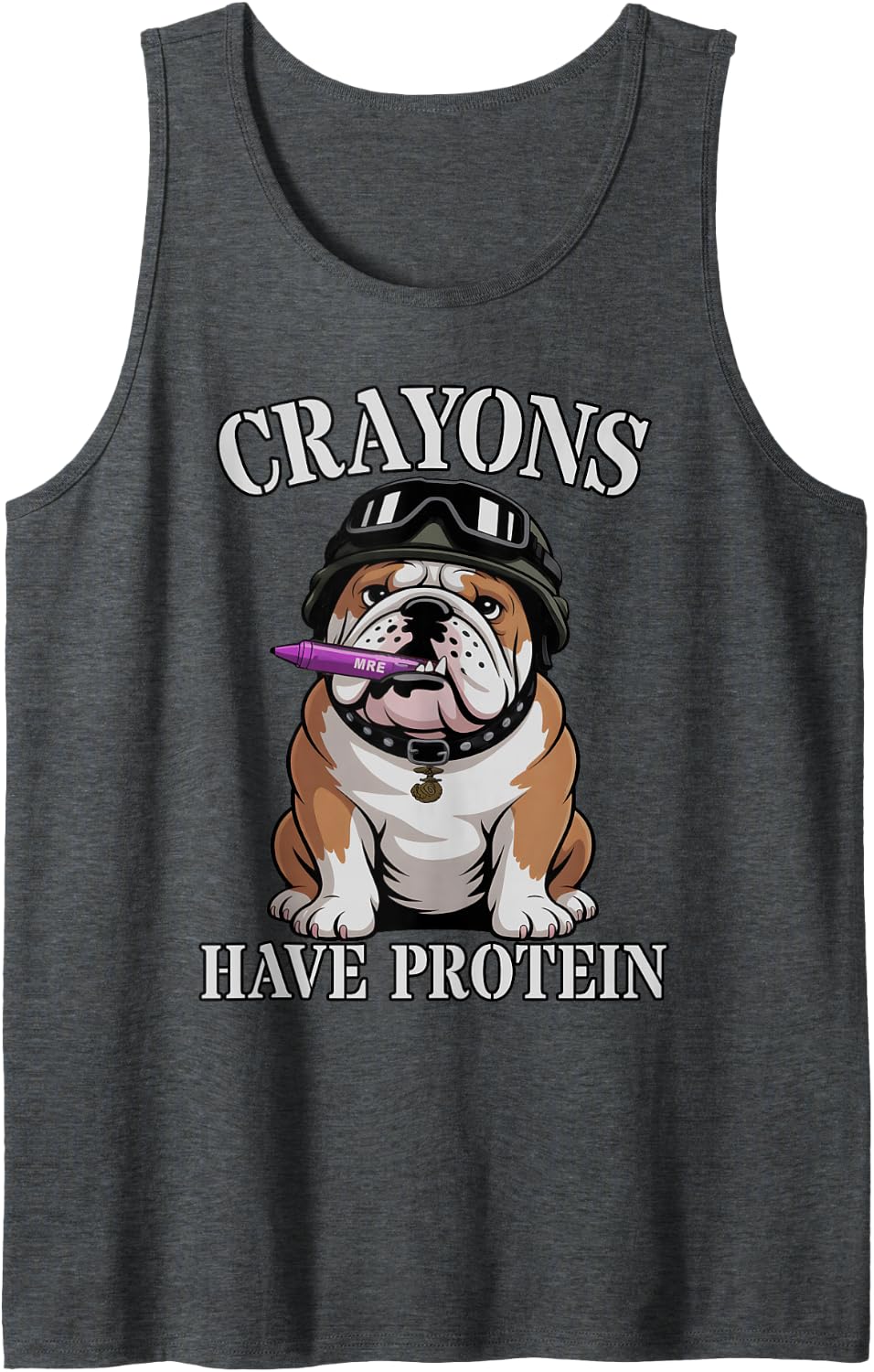 Sarcastic Crayons Have Protein Military Boot Camp Dog Sleeveless Tank Top - Dark Heather Grey