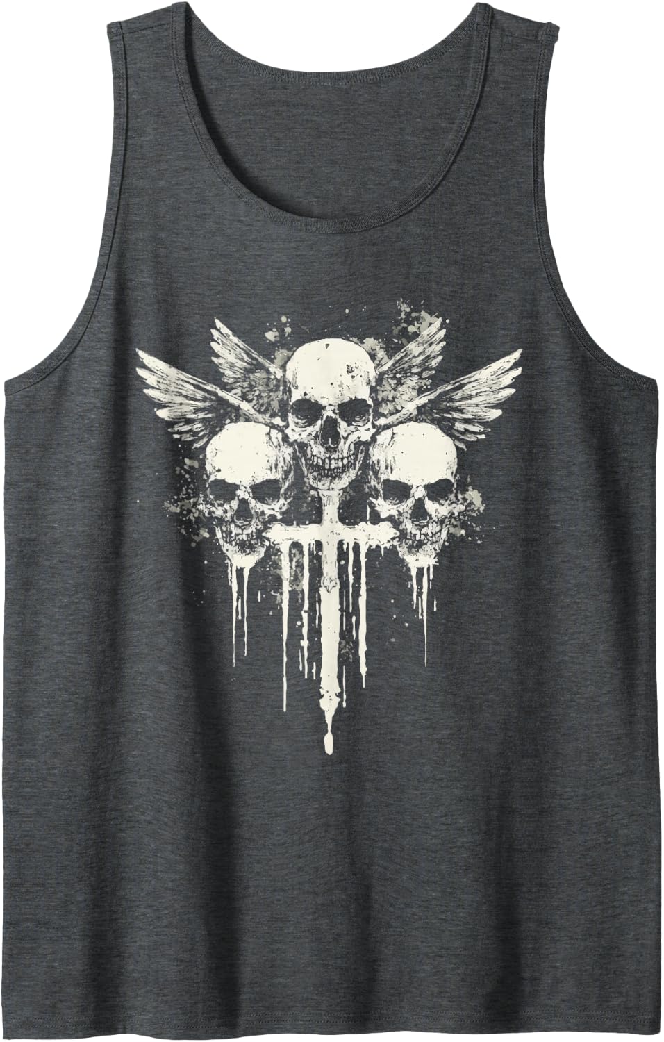Skull Cross Goth Gothic Emo Alt Grunge Aesthetic Y2K Sleeveless Tank Top - Dark Heather Grey