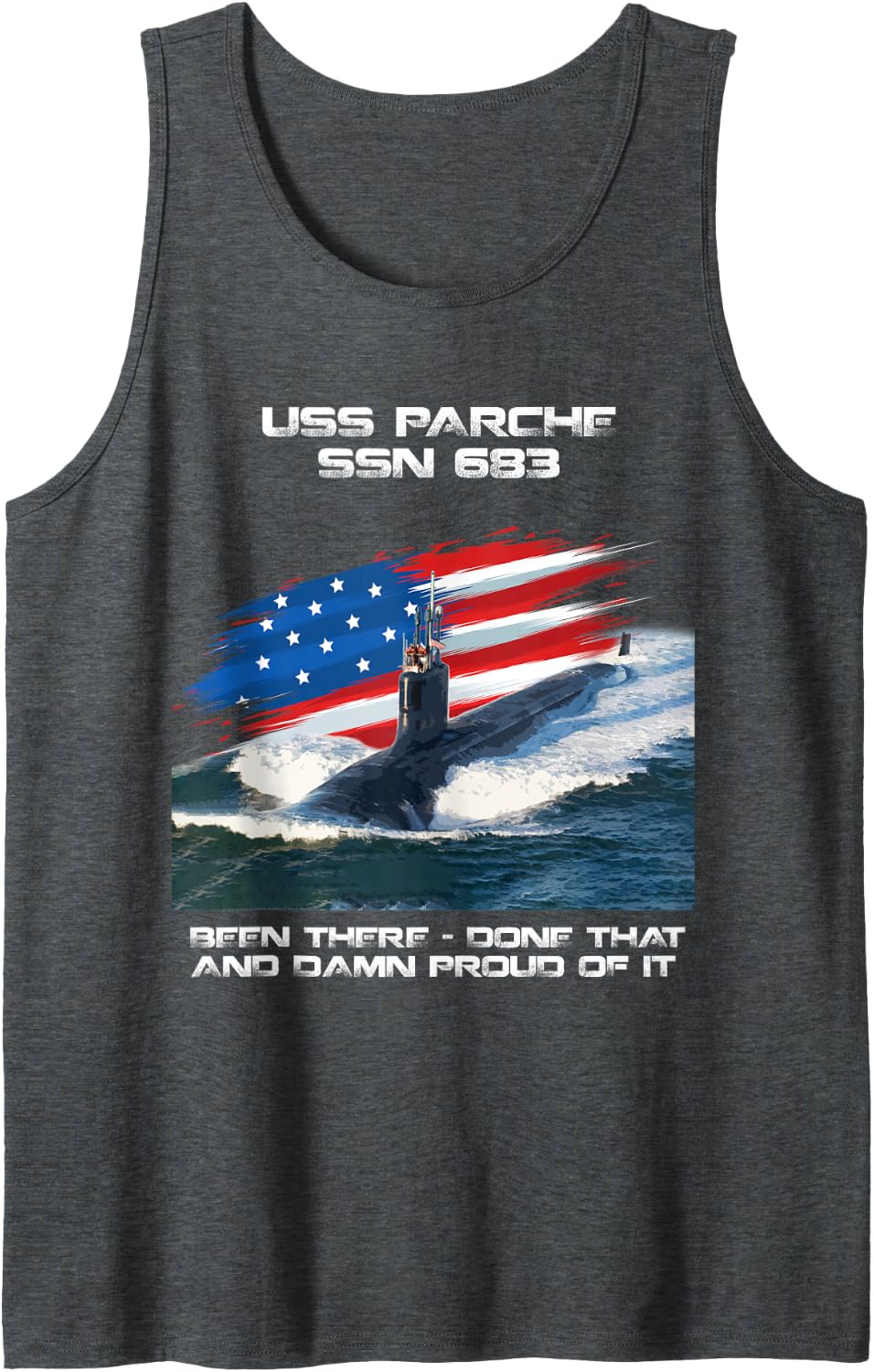 USS Parche SSN-683 American Flag Submarine Veteran Xmas Sleeveless Tank Top - Dark Heather Grey